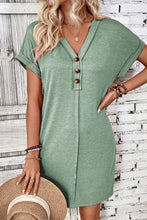 V Neck Buttoned Exposed Seam T-Shirt Dress