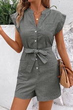 Striped V Neck Buttoned Romper With