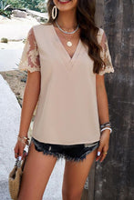 V Neck Pin-Tucked Lace Sleeves Top