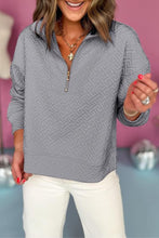 Solid Textured Half Zipper Collared Sweatshirt