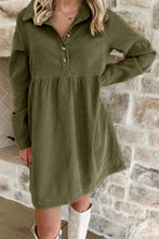 Corduroy Half Button Collared Long Sleeve Dress