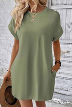 Plain Fold Cuff Pockets T-Shirt Dress