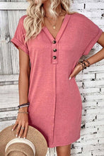 V Neck Buttoned Exposed Seam T-Shirt Dress
