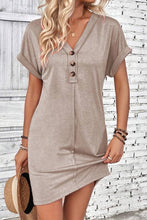 V Neck Buttoned Exposed Seam T-Shirt Dress