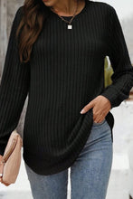 Texture Round Neck Long Sleeve Rounded Hem Knit Top