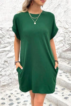Plain Fold Cuff Pockets T-Shirt Dress