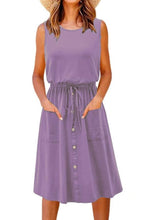 Drawstring Buttoned Sleeveless Dress