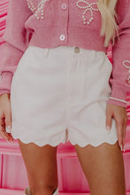 Scalloped Hemline Acid Wash High Waist Denim Shorts