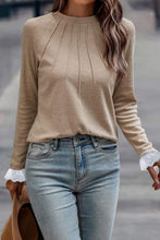Seam Detail Lace Contrast Cuffs Raglan Sleeve
