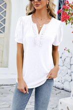 Buttoned V Neck Frilled Short Sleeves Top