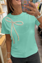 Rhinestone Bow Embellished Round Neck Tee