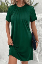 Contrast Lace Raglan Sleeve Pleated Detail Dress