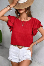 Textured Dual Ruffles Sleeves Blouse