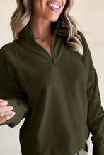Zipped Neck Pullover Drop Shoulder Sweatshirt
