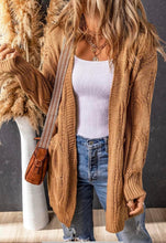 Ribbed Trim Eyelet Cable Knit Cardigan