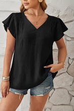 Texture V Neck Flare Sleeves Blouse
