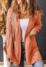 Ribbed Trim Eyelet Cable Knit Cardigan