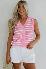 Stripe V Neck Gold Buttons Elegant Sweater Vest