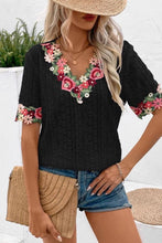 Plain Eyelet V Neck Embroidery Lace Blouse