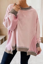 Color Block Mix Texture Waffle Patchwork Oversize Sweatshirt
