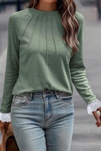 Seam Detail Lace Contrast Cuffs Raglan Sleeve