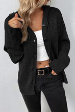 Drawstring Hooded Button Up Drop Shoulder Sweater Cardigan