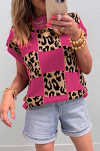 Leopard Checkerboard Short Sleeve Knit Sweater