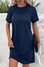 Contrast Lace Raglan Sleeve Pleated Detail Dress