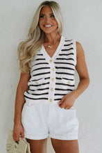 Stripe V Neck Gold Buttons Elegant Sweater Vest