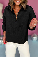 Solid Textured Half Zipper Collared Sweatshirt