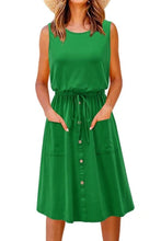 Drawstring Buttoned Sleeveless Dress