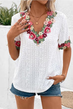 Plain Eyelet V Neck Embroidery Lace Blouse