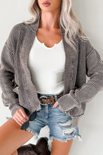 Mineral Wash Exposed Seam Patchwork Knit Open Sweater Cardigan