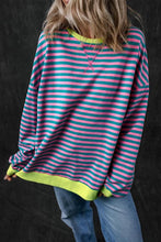 Striped Oversized Contrast Trim Pullover Sweatshirt