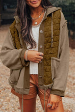 Quilted Textured Patchwork Loose Fit Hooded Jacket