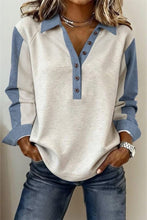 Button Polo Collar Long Sleeve Top