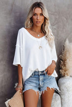 Exposed Seam Half Sleeve Knitted V Neck Textured Top