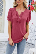 Buttoned V Neck Frilled Short Sleeves Top