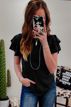 Dark Grey Layered Ruffle Short Sleeve Round Neck Top