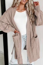 Ribbed Trim Eyelet Cable Knit Cardigan