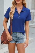 Turn Down Collar Zipper Down Short Sleeves Shirt