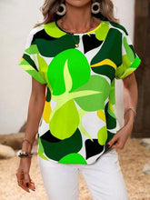 Trendy Multi-Color Printed U-Neck Short Sleeve Top