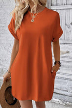 Plain Fold Cuff Pockets T-Shirt Dress