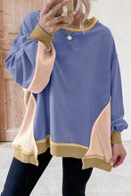 Color Block Mix Texture Waffle Patchwork Oversize Sweatshirt