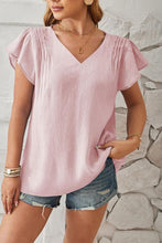 Texture V Neck Flare Sleeves Blouse