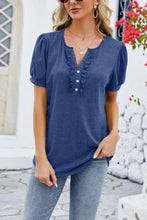 Buttoned V Neck Frilled Short Sleeves Top