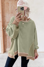 Color Block Mix Texture Waffle Patchwork Oversize Sweatshirt