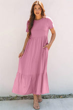 Solid Color T-shirt High Waist Pocketed Long Dress