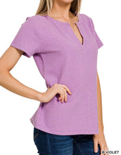 WAFFLE HENLEY V-NECK TOP