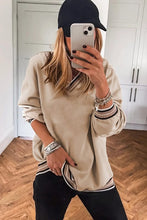 Varsity Contrast Striped Trim V Neck Sweatshirt